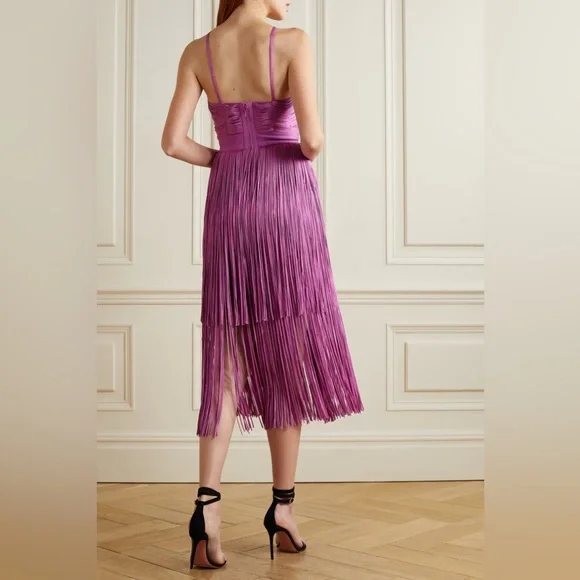 HERVE LEGER Plunging Strappy Fringe Dress